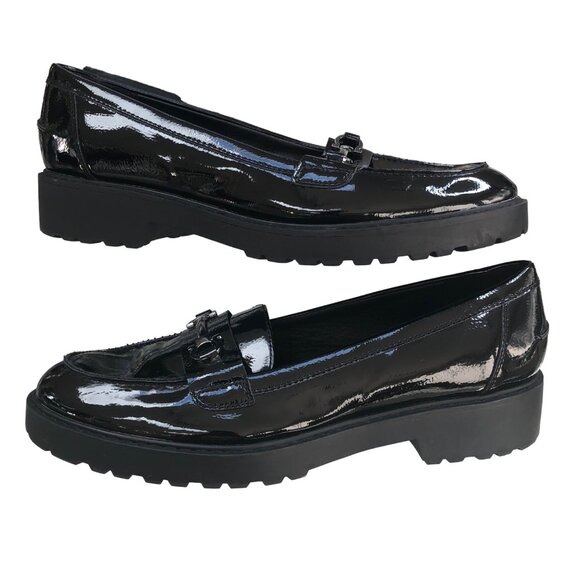 Michael by Michael Shannon Emberlynn Patent Leather Loafers Size 11 Metal Buckle - Picture 1 of 16